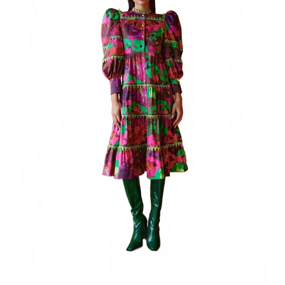 NEW CELIA B tiered hasu midi dress in multi